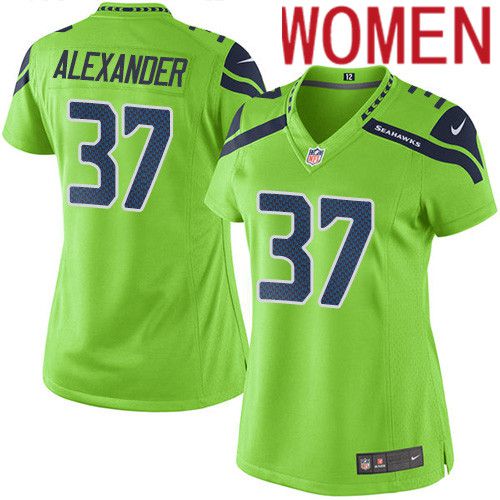 Women Seattle Seahawks #37 Shaun Alexander Nike Neon Green Game NFL Jersey->women nfl jersey->Women Jersey